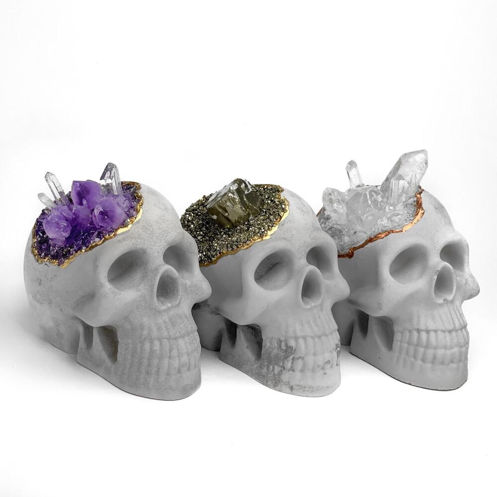 Pyrite Crystal Skull | Handmade Concrete Geode Decor